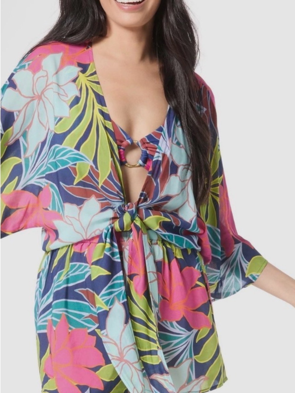 NWT Vince Camuto Tropical Floral Tie Front Cover Up Romper Large MSRP $138